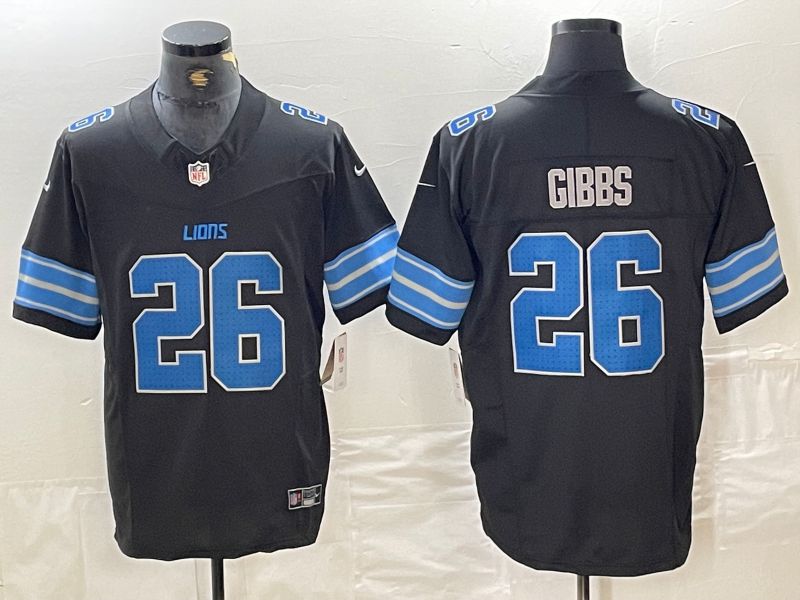 Men Detroit Lions #26 Jahmyr Gibbs Black Three generations 2024 Nike Vapor F.U.S.E. Limited NFL Jersey